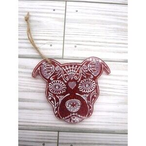Ornament Pitbull Sugar Skull w/ Glitter